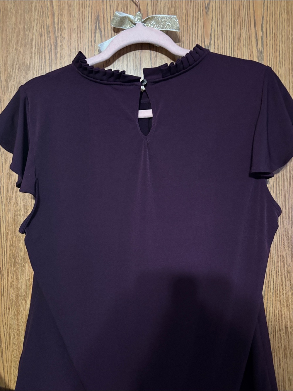 Calvin Klein Plum Ruffle-Neck Flutter Sleeve Blouse - Picture 5 of 7